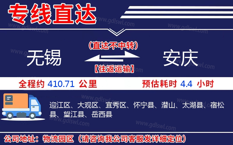 無錫到安慶物流公司