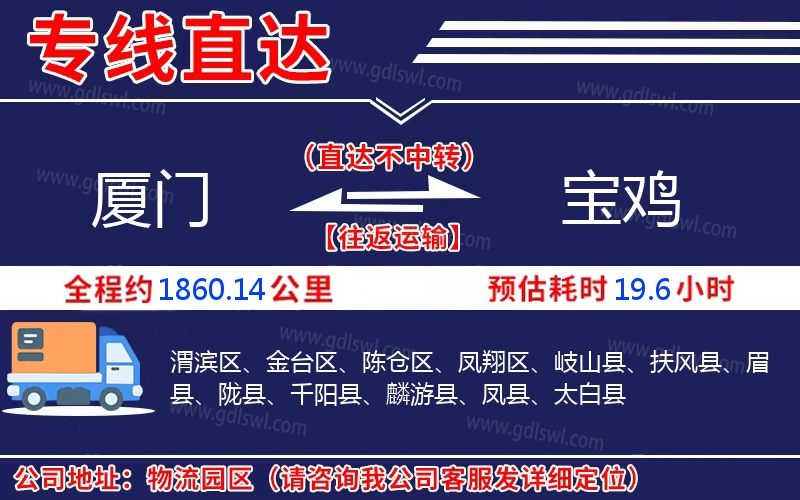 廈門(mén)到寶雞物流公司